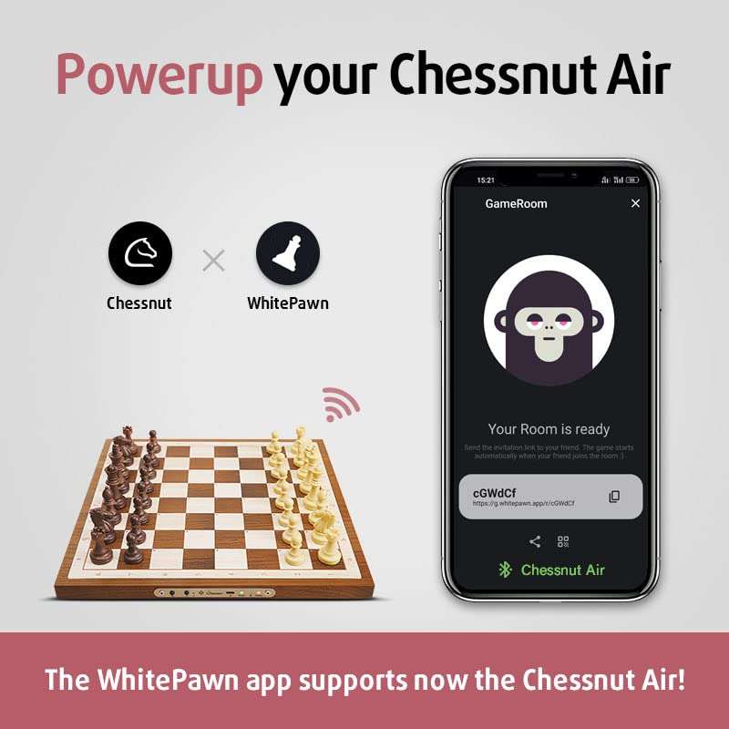 Chessnut Air Electronic Chess Set, A magnificently Handcrafted Wooden Chess Board with Extra Queens,LEDs, AI Adaptive Electronic Chess Set Game and App with Computer Chess Board 6