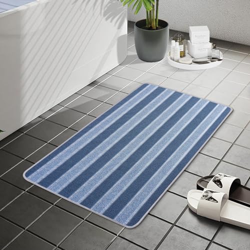 HERA BEAUTY Super Absorbent Bath Mat, Quick Dry Bath Mats for Bathroom, Non Slip Rubber Bathroom Mats Rugs, Easy to Clean Machine Washable Thin Bath Mats (Blue, 59" L x 17.7" W)