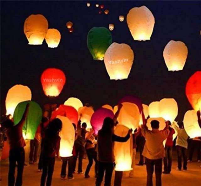 BALAJI E RETAIL Flying Paper Sky Lanterns Multicolour Wishing Hot Air Balloon/Flying Night Sky Candle for Diwali/Christmas/Marriage/Birthday/All Festival Pack of 3, Q@8263 3