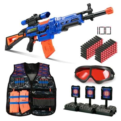 Bigpower Electric Kids Toy Sniper Rifle with Scope Tactical Vest Kit,4 in 1 Automatic Kids Sniper Rifle Toy Guns for Boys 8-12,Rifle Dart Guns Big Size,Toy Guns with Removable Magazines（2 Pcs 1