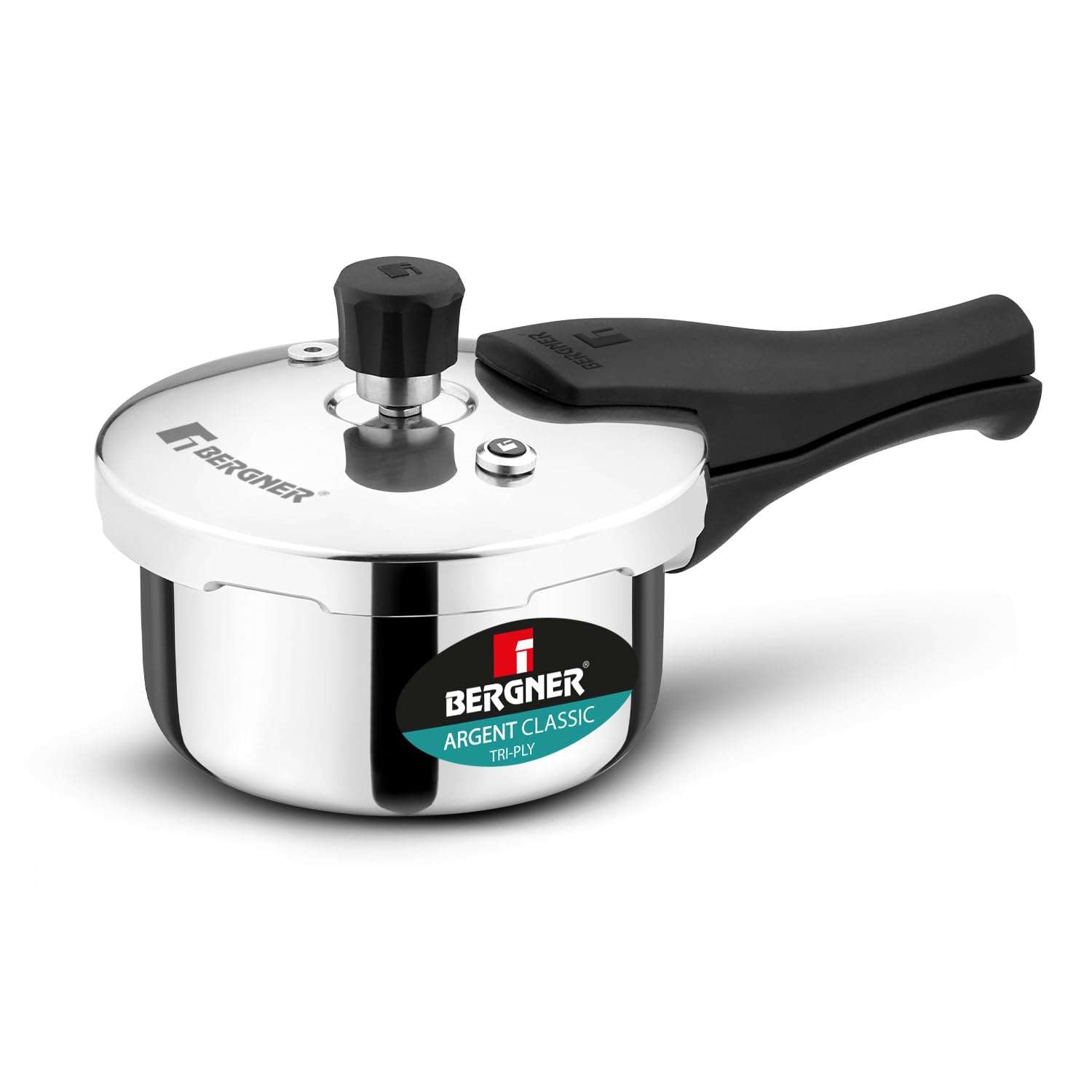 Bergner Argent Classic Triply Stainless Steel 1 Liter Outer Lid Pressure Cooker, Mini Baby Cooker with Resettable Safety Valve, Sturdy Handle, Easy to Use and Clean - Induction and Gas Stove Ready
