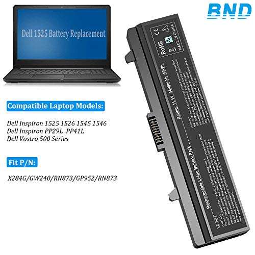 Oillvi Laptop Battery Compatible with Dell X284G 1545 1525 1526 PP29L PP41L Series Vostro 500, fits P/N GW240 RN873 GP952 M911G M911 RU586 C601H 312-0844-[6-Cell /49Wh] 3