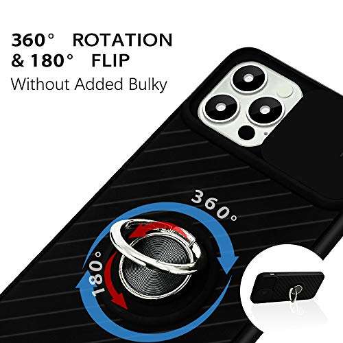 imluckies Case Compatible for iPhone 12 Pro Max, Cell Phone case with Slide Camera Lens Cover Protector & 360° Ring Holder Kickstand, Camera Protection Case for iPhone 12 Pro Max 6.7 in, (Black) 4