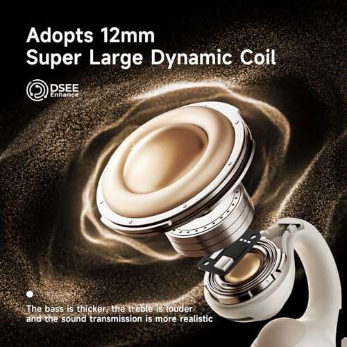 Open Ear Clip Headphones, Wireless Earbuds Bluetooth 5.4 Sport Clip-on Earphones with 4HD Mics, 65H Playtime & LED Display, True Wireless Bluetooth Ear Buds Compatible with Android iOS/Samsung-Brown 2