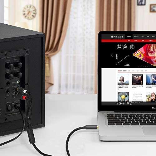 3.5mm to RCA Cable, Braided 3.5mm Male to 2 RCA Male Auxiliary Stereo Audio Y Splitter Gold-Plated AUX Stereo Cable for Headphones Smartphones, MP3, Tablets, Speakers, Home Theater, HDTV 5