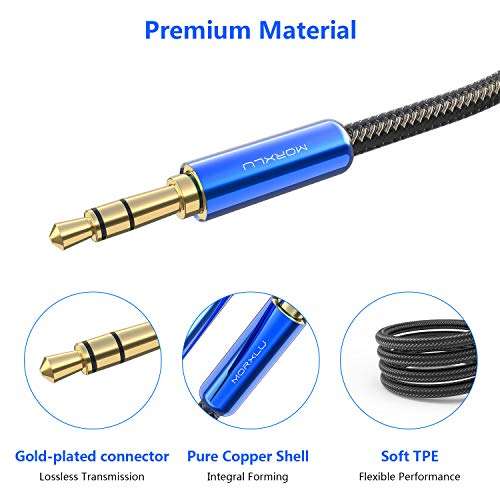 Morxlu Aux Cable 4ft [Hi-Fi Sound], 3.5mm Auxiliary Audio Cable Nylon Braided Aux Cord Male to Male Aux Cord for Car Stereo, iPhone, iPod, iPad, Headphone Lead for Sony, Beats 2