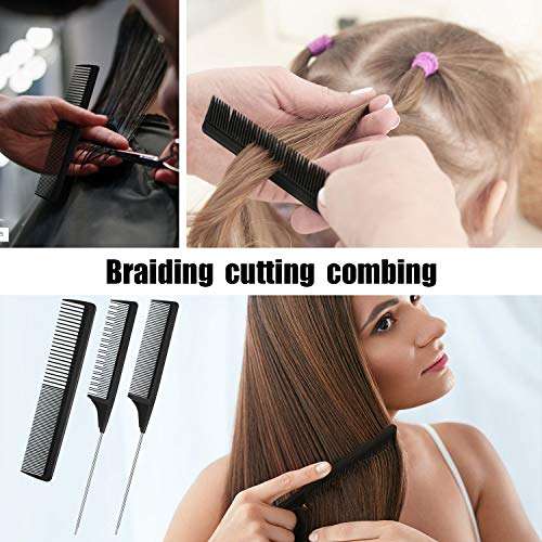 8 Pieces Rat Tail Combs Barber Comb Set Clipper Flattop Barber Comb Carbon Lift Teasing Combs and Heat-Resistant Fiber Cutting Comb for Men Women Styling Comb 5