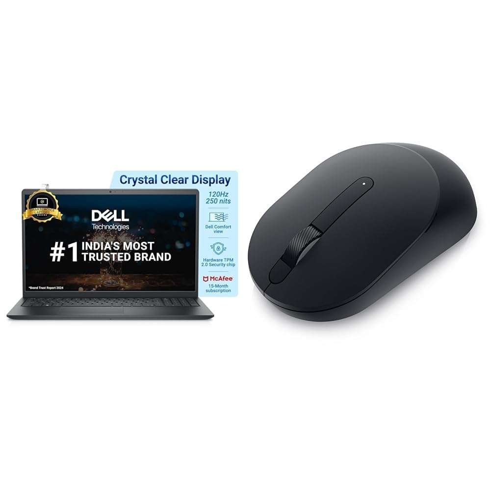 Dell [Smartchoice] Core i3-1215U, 12th Gen, 8GB RAM, 512GB SSD/FHD/Black + Dell-MS300 Full-Size Wireless Mouse, Interface 2.4 GHz, Optical LED, Scrolling Wheel. 1