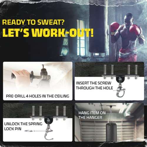 Yes4All Wall Ceiling Mount Hook 360° Rotation, 600 lbs Capacity Punching Bag Hangers, Heavy Bag Mount for Yoga, Chair, Boxing Bag, Indoor & Outdoor Gym - Smart Design, Easy to Use, Fit Most Ceiling 6