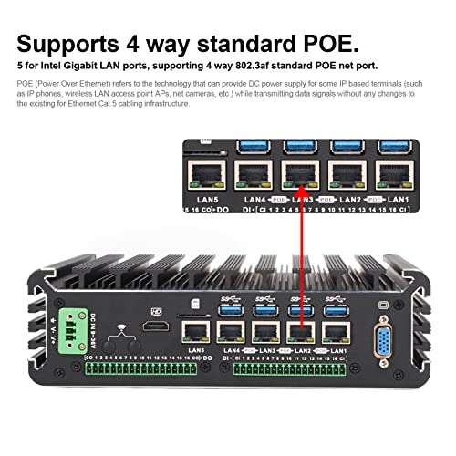 FTVOGUE 100-240V Industrial Computer 4 Way POE Port Good Heat Dissipation Industrial PC Mini Computer(US Plug), Industrial Computer 3