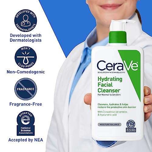 CeraVe Hydrating Face Wash | 16 Ounce | Daily Facial Cleanser for Dry Skin | Fragrance-Free, 473.2 ml (Pack of 1) (SDT74W) 4