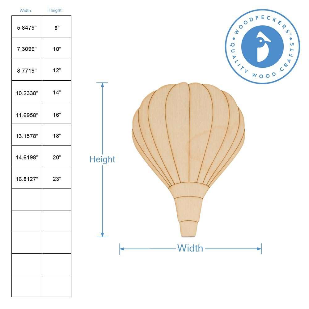 Wood Hot Air Balloon Cutouts 20-inch, 1/8 inch Thick, Pack of 5 Hot Air Balloon Decorations for Nursery/Valentines, by Woodpeckers 3