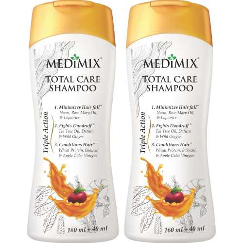 MEDIMIX Total Care Shampoo | Pack of 2 | 200ml Each | Triple Action | Minimizes Hair Fall* | Fights Dandruff* | Conditions Hair^ | 1