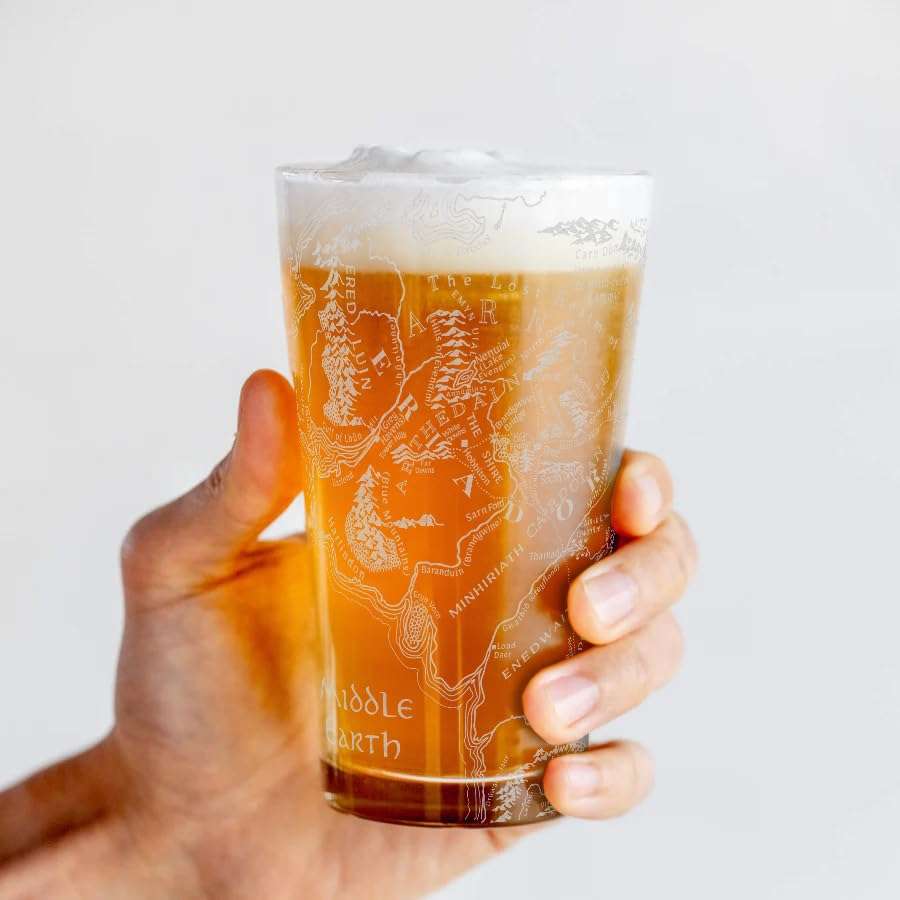MAP OF MIDDLE EARTH Engraved 16oz Pint Glass | Inspired by Tolkien One Ring and Middle Earth | Great Christmas Gift Idea | Unique Elvish Fantasy Wizard Fantasy Decor! 4