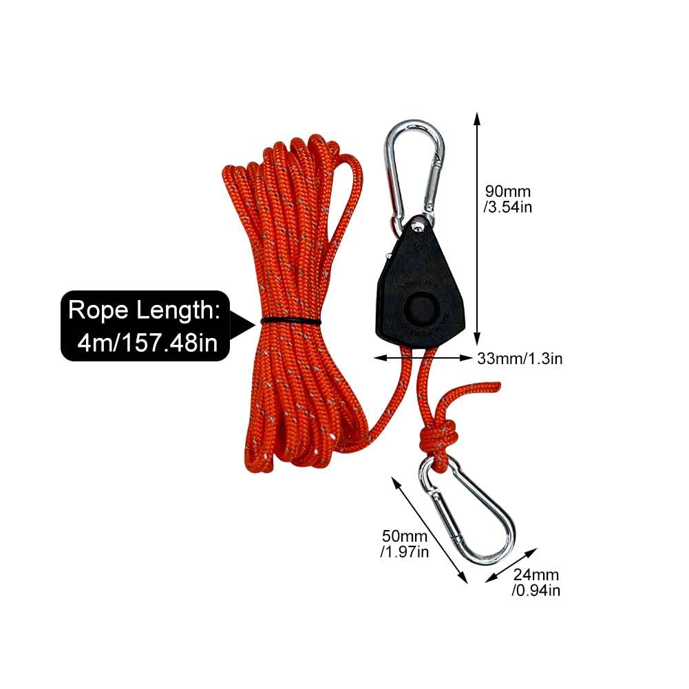 Tookie Windproof Tent Rope, Hiking Reflective Aluminum Camping Wind Rope, Outdoor Camping Tent Rope, Reflective Windproof Tent Rope with Pulley Clip, for Tent Tarp, Canopy Shelter, Climbing(Orange) 4