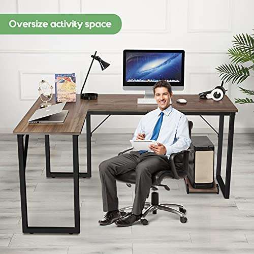 TUSY Modern L-Shaped Desk Computer Corner Desk Gaming Office PC Table, Sturdy Simple Industrial Style Home Office Writing Workstation Steel 3