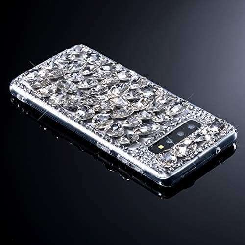 Galaxy S10 Plus Case,Galaxy S10 Plus Diamond Case Cover,ikasus 3D Handmade Bling Rhinestone Diamonds Luxury Sparkle Rhinestones Case Full Crystals Bling Diamond Case Cover for Galaxy S10 Plus,Silver 4