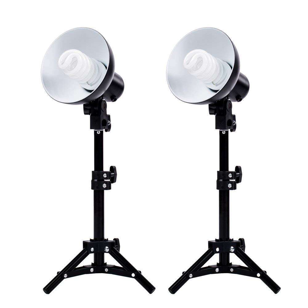 Fovitec 2-Light Table Top Fluorescent Lighting Kit, 6" Reflectors, 30W Bulbs and 15" Light Stands for Product Photography, and Video Production 1