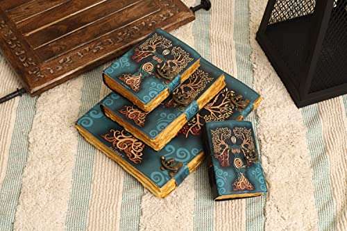 ALCRAFT Blank Spell Book of Shadows Journal with Lock Clasp Antique Handmade Deckle Edge Vintage Paper Leather Bound Journal for Women and Men |Travel Notebook for Writing 15.24 X 11.43 CM 4
