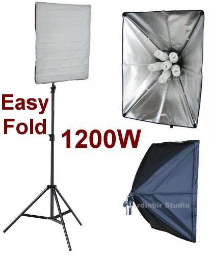 Ardinbir Studio 1200w 5500K Daylight Continuous Cool Fluorescent Video Lighting Kit with Portable Collapsable Easy Open 20"x28" Softbox Diffuser and Light Stand 1