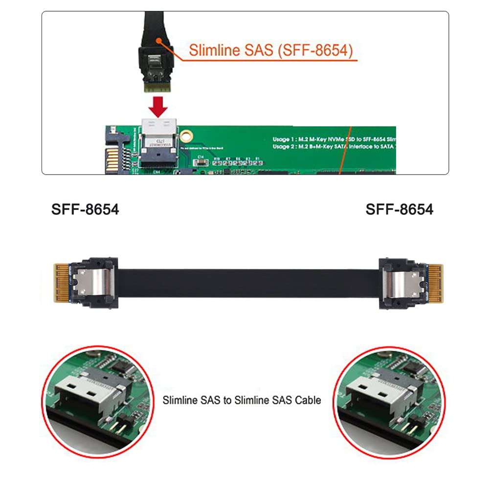 NFHK PCI-E Slimline SAS 4.0 SFF-8654 4i 38pin Host to SFF-8654 Slim SAS Target Cable 40cm 5