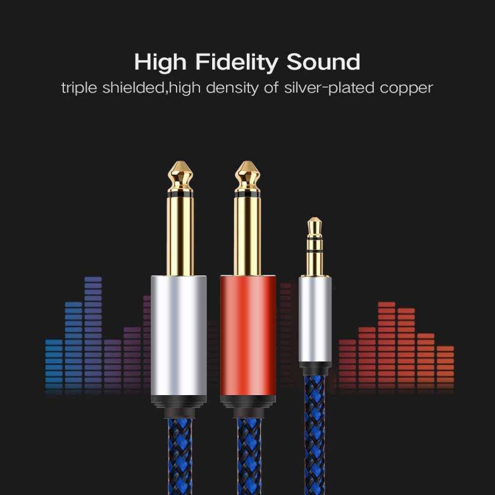 Uperatre 3.5mm 1/8" TRS to Dual 6.35mm 1/4" TS Mono Stereo Y-Cable Splitter Cord Compatible for Computer Sound Cards, CD Players, Multimedia Speakers and Home Stereo Systems (0.3M)(1ft) 6