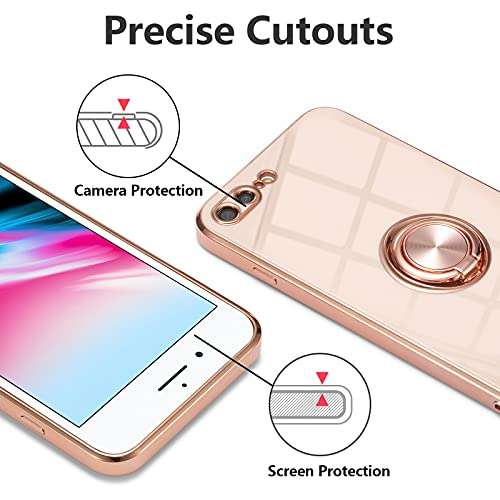 EYZUTAK Electroplated Magnetic Ring Holder Case, 360 Degree with Rotation Metal Finger Ring Holder Magnet Car Holder Soft Silicone Shockproof Cover for iPhone 7 Plus iPhone 8 Plus - Light Pink 3