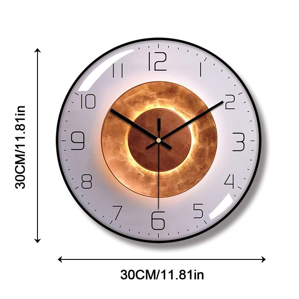 ikasus Wall Clock with LED Day to Night 12 Inch Clear Numbers Non-Ticking Silent Battery Operated Round Quartz Wall Clock for Office Bedroom Living Room Kitchen Home School Decor Type 4 6