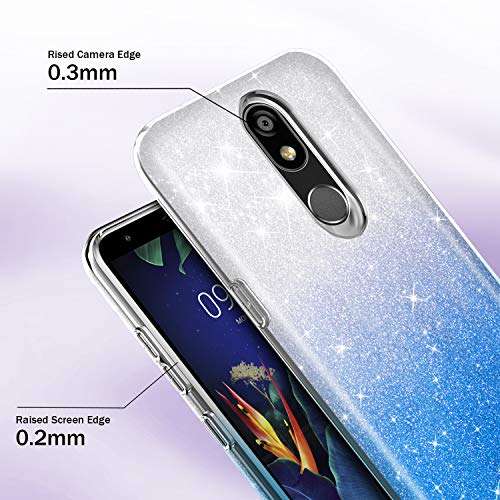 Compatible With LG K40 Case,K12 Plus/X4 2019/LMX420 Phone Case w/HD Screen Protector,Gradient Floating Glitter Liquid Quicksand TPU Bumper Cushion Shockproof Phone Protective Cover for Girls Women 5