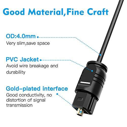 3-Pack Optical Audio Cable(6FT), Fiber Optic Cable with 24k Gold-Plated Connectors Digital Audio Cable Compatible with Home Theater, Sound Bar, TV, PS4, Xbox, Playstation, Digital Optical Audio Cable 2