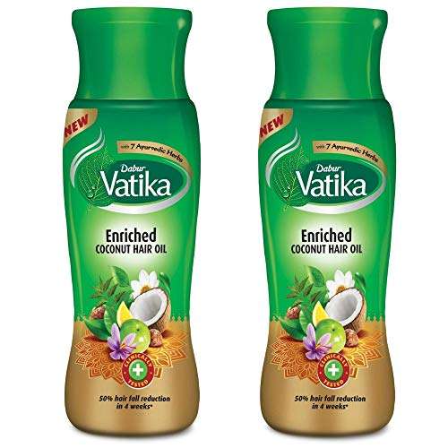DABUR Vatika Enriched Coconut Hair Oil: Clinically Tested To Reduce 50% Hairfall In 4 Weeks, 300 ml (Pack of 2)