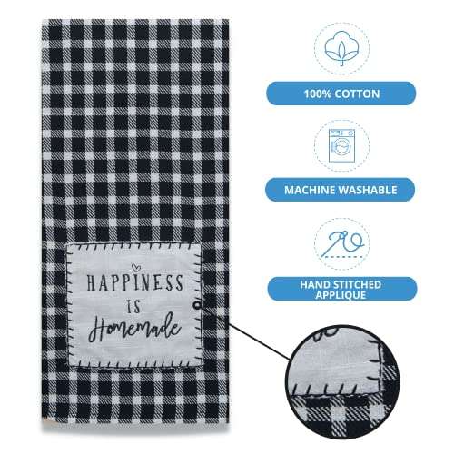 18TH STREET GIFTS Farmhouse Kitchen Towels, Set of 2 Black and White Buffalo Plaid Towels - Happiness is Homemade and Home Sweet Home 3