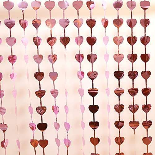 FRNDZMART Rose Gold Party Curtains, Pack of 4, Romantic Heart Hangings, for Girlfriend, Wife | 6 x 3 ft Long, Foil Fringe Curtains 4