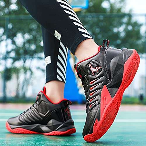 asdfgh Autumn Basketball Men's Shoes 2021 New Sports Shoes Men's Shoes Running Shoes (10,Black-red) 6