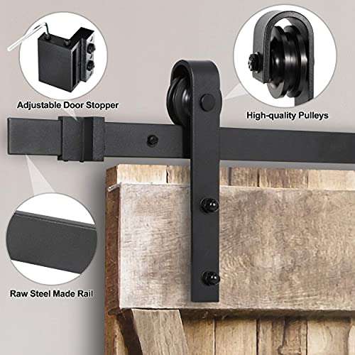 ZENY 6.6/12FT Heavy Duty Sliding Barn Door Hardware Hangers and Track Kit Sliding Roller Set, Smooth and Quiet, J Shape 2