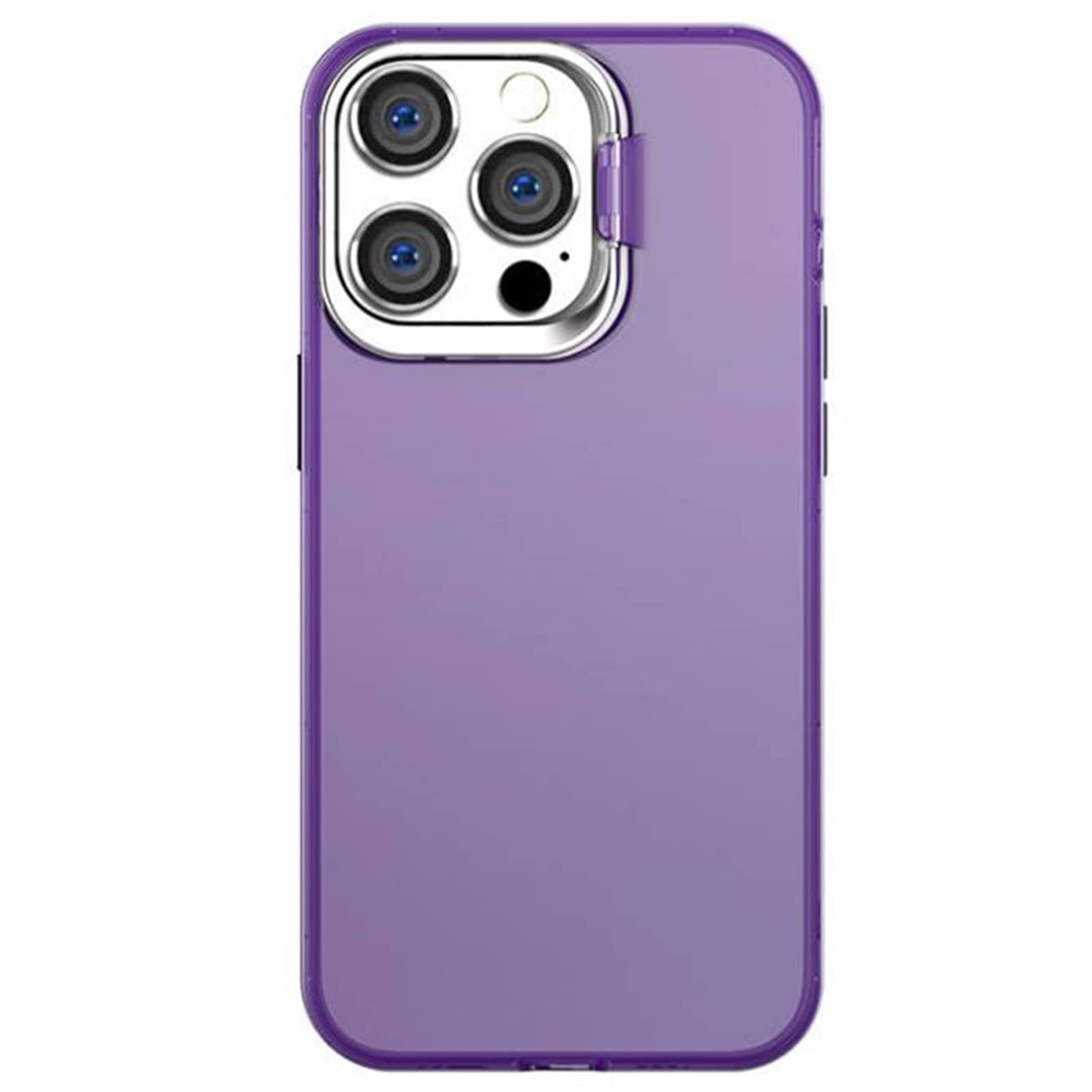 DENSUL Back Case for iPhone 14/14 Pro/14 Plus/14 Pro Max, Durable PC Case, Metal Support for Lens Protection, Anti -Scratch Anti -Fall Ultra -Thin Grip Phone Cover,Purple,14 pro max 6.7'' 1
