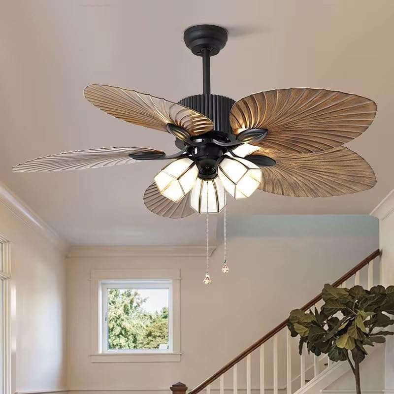 The Crafted Gesture Tropical Palm Leaf Ceiling Fan with Light Kit, 52-Inch Bronze Finish, 5 Blades, Indoor Lighting for Living Room, Bedroom 3