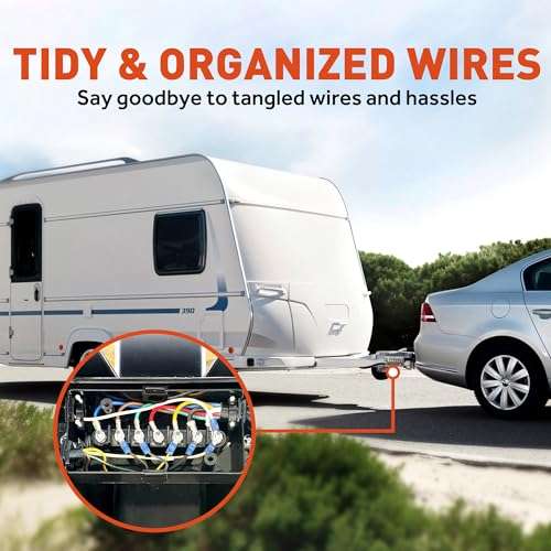 SnowyFox 7 Way Electrical Trailer Junction Box-7 Gang Trailer Wire Connection Box with Clear Cover Weatherproof for Rewiring Camper RV Caravans Boat Light 7 Way Trailer Wire Connectors 4