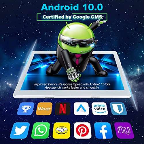 SZTPSLS Tablet 10.1 Inch Android 10.0 Tablet, Touchscreen Phone Tablets with Dual SIM Card Slot 2GB+32GB, Octa-Core, 128GB Expand Storage, HD 6000mAh, 2.4G Wi-Fi, Bluetooth, GPS (Silver) 3