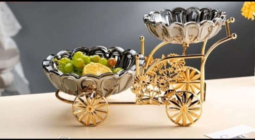 New Inning Vintage Rikshaw Style Glass Fruit Bowl Set with Decorative Metal Stand – Elegant Serveware for Home & Dining 4