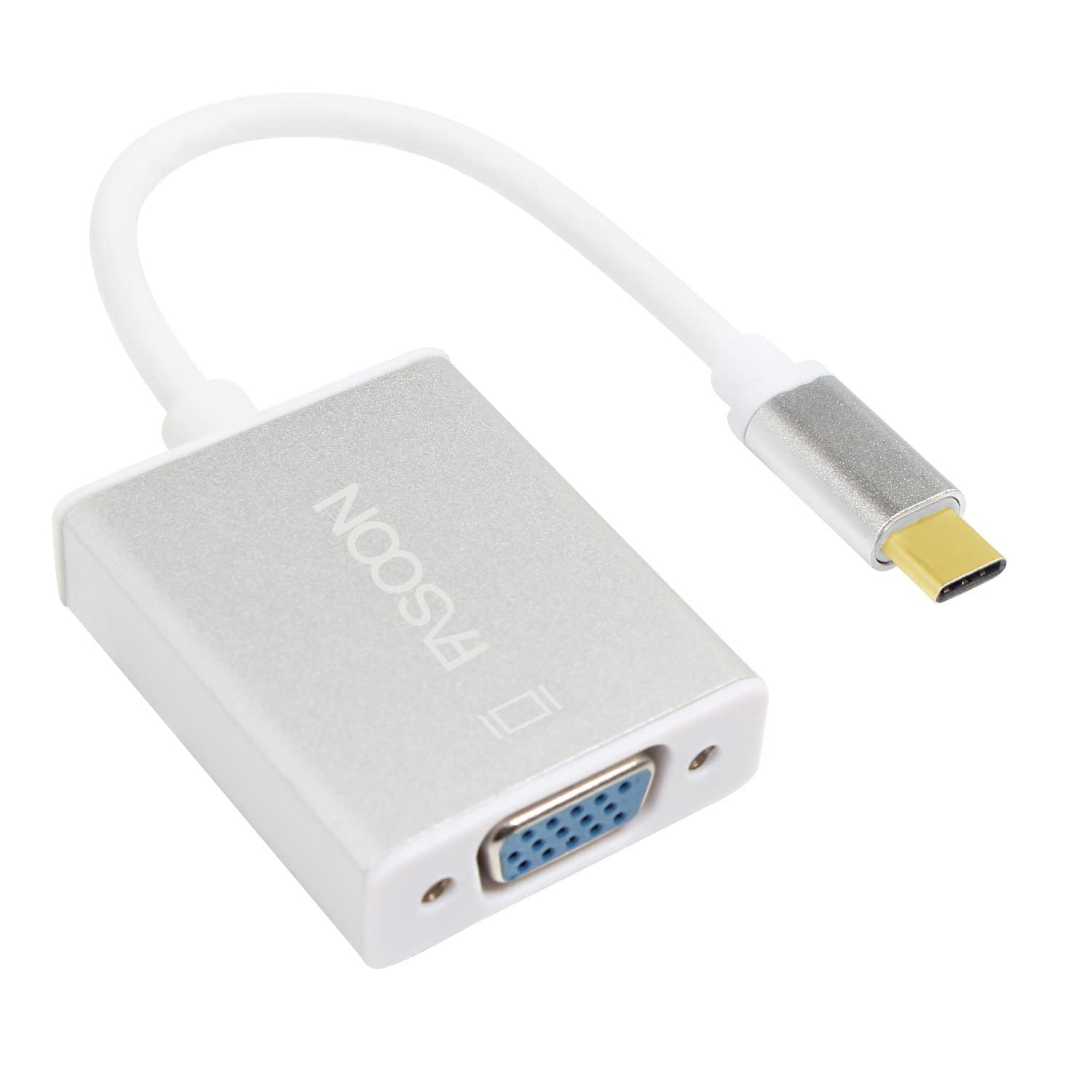 Ubersweet® Gold-Plated 1080p USB C to Vga Adapter, USB 3.1 Type C (Thunderbolt 3 Compatible) to Vga Adapter/Converter 2016 2017/ Pro/Chromebook Pixel/Galaxy S8/S8 Plus Etc (Silver) 1