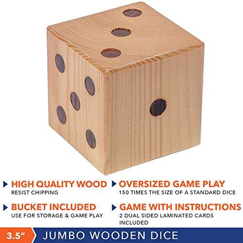 Rally and Roar Giant Backyard Varnished Wood Dice Set - Six 2.5" Dice, Scorekeeper and Carry Bag 3
