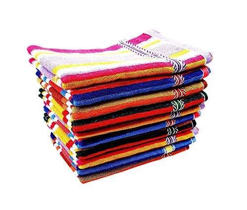 MYTHOS Striped Hand Towels High Absrobent for Kitchen Men and Gym Set of 10-, 13 inch X 20 inch (Multi Color) ……… 2