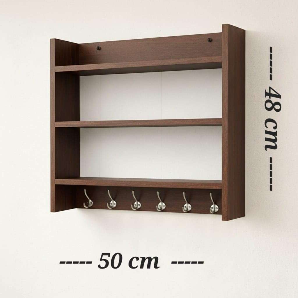 FireBees Wall Mounted Kitchen Organizer Rack Wooden with Hooks | Kitchen Shelf Storage Rack for Spices, Containers & Utensils | Wooden Kitchen Rack Wall Mounted | Kitchen Wall Storage Shelf 6