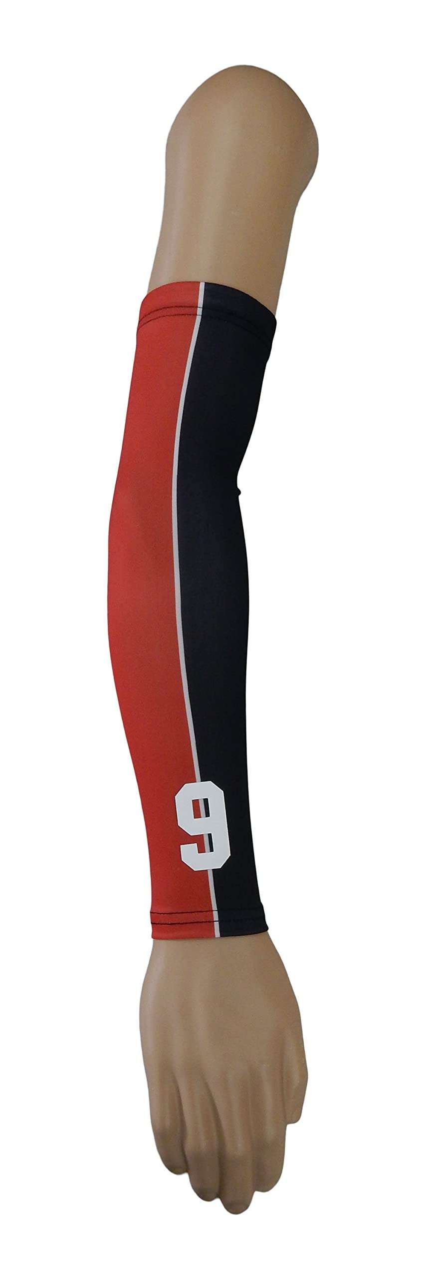 Sports Farm 2 Tone - Custom Moisture Wicking Compression Arm Sleeve - Choose Your Number or Initials (Adult Small, Black & Red) 1