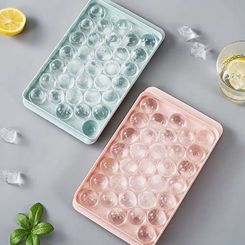 SAMEZONE Plastic Reusable Flexible Round Ice Cube Trays, 33 Cavity Mini Round Ice Plastic Tray Molds for Whiskey & Cocktails, Keep Drinks Chilled Ice Cube Trays for Freezer Multicolor (Pack of 2) 5