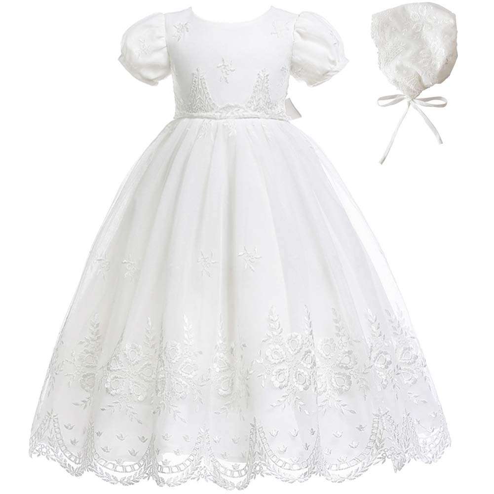 Meiqiduo Baby Girl Christening Dress Baptism Gowns Princess Wedding Party Formal Dresses (12M/12-15Months, Ivory) 1
