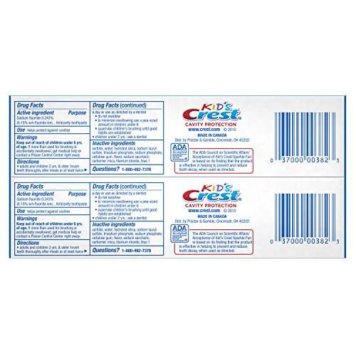 Crest Kid's Cavity Protection Toothpaste for Kids (children and toddlers 2+), Sparkle Fun Flavor, 4.6 Ounce (Pack of 2) 2