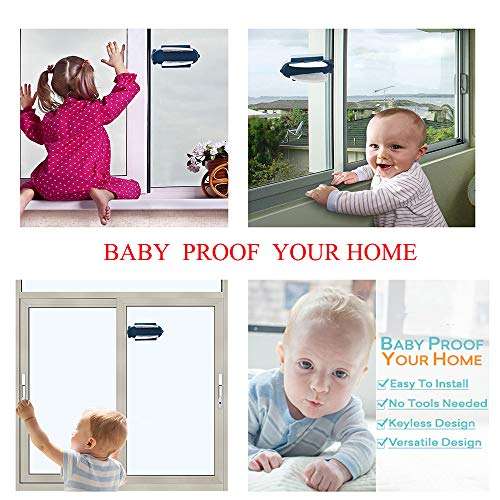 Sliding Door Lock (6 Pack) for Baby Proofing Safety,Sliding Window Screen Doors Lock with Strong Adhesive Tape for Closet,Shutter,Patio, Kichen Sliding Door and More 5