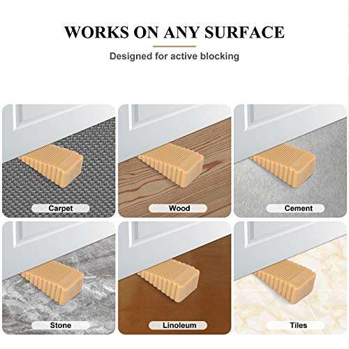 4 Pack Rubber Door Stopper - Door Stop Wedge, Keeps Doors Open, No Sliding or Marking Floors - Blocker for Hotel, Home, or Office (Brown) 3